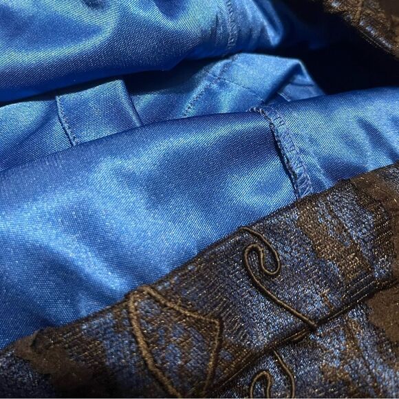 Sue Wong 3/4 SLEEVE V-NECK BEADED ROYAL BLUE & BLACK LACE COCKTAIL DRESS SIZE 4 - Picture 12 of 15